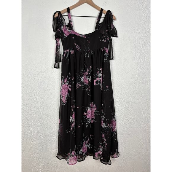 Free People Tied To You Floral Chiffon Cold Shoulder Midi Dress NWT Size XS - Picture 4 of 6